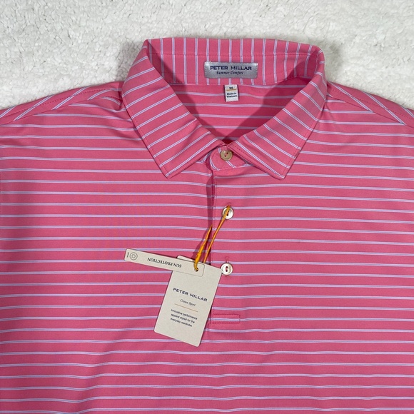 Peter Millar Summer Comfort Mens Medium Crown Sport Pink Striped Polo Shirt M - Picture 1 of 6